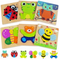 Zhaitio Wooden Puzzles Toddler Toys Gifts for 1 2 3 Year Old Boys Girls, 6 Pack Animal Jigsaw Puzzles Montessori Toys, Learning Educational Christmas Birthday Gifts for Girls Boys Ages 1-3