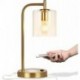 Houtiu Elizabeth Office Desk Lamp - Wireless Charging Pad and USB Port – Living Room Table Light for Midcentury, Industrial & Farmhouse Decor - Hanging Glass Shade - LED Bulb - Brass Gold Color