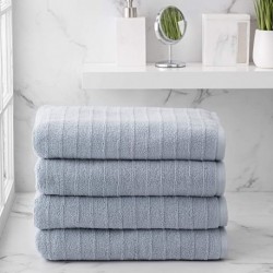 MAJJAKJH 100% Cotton 4 Piece Bath Towels | Flax Brown | Stripe Textured | Supersoft & Durable | Highly Absorbent & Quick Dry | Ideal for Everyday Use | Machine Washable