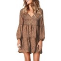 LiuZhuQin Womens Leopard Tunic Dress Lantern Sleeve V Neck Casual Loose Flowy Swing Shift Dresses S-XL