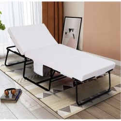 YOUGUO Adjustable Folding Bed, Rollaway Guest Bed with Adjustable Head Incline ( 0°-175°), 3.2 Inch Removable Mattress & Side Pocket - Heavy Duty Portable Metal Frame - Twin Size ( 78" L x 31" W )