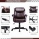Yiziren Office Chair Spring Cushion Mid Back Executive Desk Chair with Arms PU Leather 360 Swivel Task Chair with Wheels Lumbar Support (Brown)