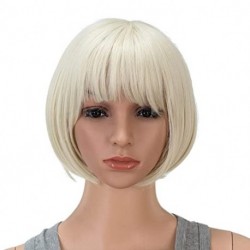 Gelante 10 Inch Short Straight Bob Wig with Bangs Synthetic Colorful Cosplay Daily Party Flapper Wig for Women and Kids with Wig Cap (Platinum Blonde)