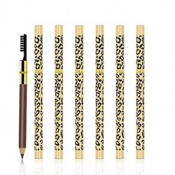 Tuvaaz 6 Pcs Eyebrow Pencil, Leopard Eyebrow Pencil Waterproof and Long Lasting Makeup Eyebrow Pencil, Double-end Design with Brush Makeup Tool Natural Looking Automatic Eyebrow Makeup -Brown