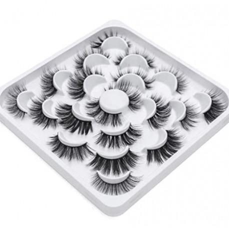 AEEFEU 10 Pairs 6D Mink Eyelashes Faux Fluffy Wispy Natural False Eyelashes Long Thick Fake Eyelashes Handmade Reusable Dramatic Eyelashes Pack Makeup Lashes 10 Styles Mixed