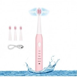 ZRiwlnly Sonic Electric Toothbrush, 4 Free Replacement Heads Included as Gifts Ideal for Adult Children and Couples Use USB Fast Charging Waterproof Toothbrush,Model: ET201 (Pink)