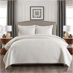 AbcBed HOME Queen Quilt Set, 3-Piece Solid Lightweight Quilt Bedding Cover Bedspread Set(Snow White)