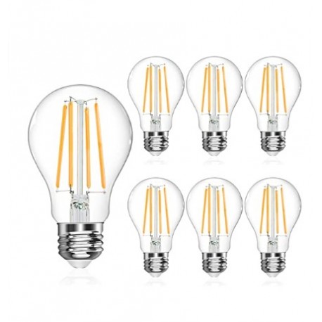 Elhould  A19 LED Light Bulb, LED Filament Bulbs, 6W(Equivalent 60 Watt), Dimmable, 2700K Soft White, E26 Medium Base Led Bulb, Standard Replacement, Pack of 6