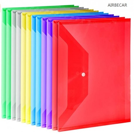 AIRBECAR 12 Pack Clear File Bags Document Folders Document Organizers with Snap Button in 6 Assorted Colors for Document Stationery Tools Organization
