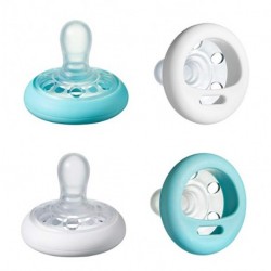 blowluv Closer To Nature Soother Day Time Pacifier - BPA-free, Breast-Like Shape - White & Aqua - 0-6 Months, 4 count
