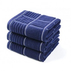 OZRC Kitchen Dish Towels Heavy Duty Absorbent Dish Cloths with Hanging Loop 100% Cotton Tea Bar Towels (16x26, Set of 3, Navy)