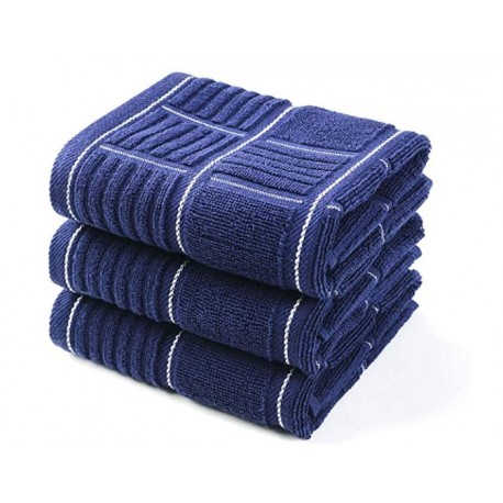 OZRC Kitchen Dish Towels Heavy Duty Absorbent Dish Cloths with Hanging Loop 100% Cotton Tea Bar Towels (16x26, Set of 3, Navy)