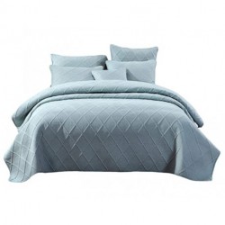OWNVOUGE Solid Seafoam Blue Green Soothing Pastel Soft Cotton Geometric Diamond Stitch Pattern Lightweight Quilted Bedspread 2 Piece