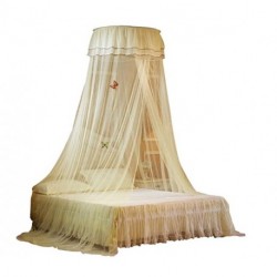 OVSH Mosquito Net Dome, Princess Bed Canopies Netting Elegant Lace with 2 Butterflies for Decor - Yellow