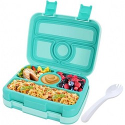 OKAYOASIS Kids Lunch Box Bento Box for Kids, BPA-Free Leak Proof 4-Compartment Lunch Container with Spork, Microwave Safe Portion Control Meal Fruit Snack Packing for Girls Toddlers School Travel - Teal
