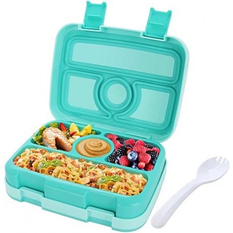 OKAYOASIS Kids Lunch Box Bento Box for Kids, BPA-Free Leak Proof 4-Compartment Lunch Container with Spork, Microwave Safe Portion Control Meal Fruit Snack Packing for Girls Toddlers School Travel - Teal