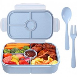 OJKET Bento Box for Kids Lunch Containers with 4 Compartments Kids Bento Lunch Box Microwave/Freezer/Dishwasher Safe (Flatware Included,Light Blue) 