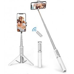 Nabelisen Bluetooth Selfie Stick Tripod, Extendable 3 in 1 Aluminum Selfie Stick with Wireless Remote and Tripod Stand 270 Rotation for iPhone 12/11 Pro/XS Max/XS/XR/X/8/7, Samsung and Smartphone White