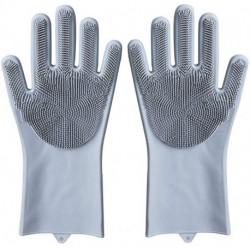 OHHANI Magic Silicone Gloves Reusable Wash Scrubber Heat Resistant Cleaning Tool Great for Household, Dishwasher, Washing The Car, Pet Hair Care and Massage a Pair Gray