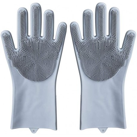 OHHANI Magic Silicone Gloves Reusable Wash Scrubber Heat Resistant Cleaning Tool Great for Household, Dishwasher, Washing The Car, Pet Hair Care and Massage a Pair Gray