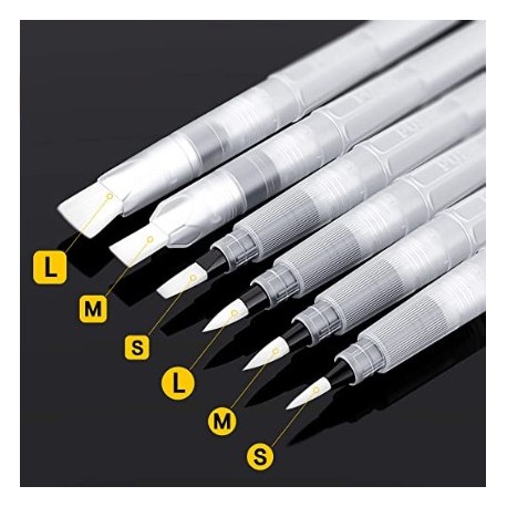 MEETGG Water Coloring Brush Pens, Set of 6 Watercolor Painting Brushes Pen for Water Soluble Colored Pencils, Water Color Markers, Powdered Pigment Watercolor, Back to School Art Supplies (Clear)