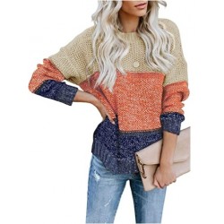 VOBKMLEY Womens Color Block Long Sleeve Ribbed Knit Oversized Pullover Sweaters