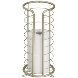 OGXOSN Decorative Metal Free Standing Toilet Paper Holder Stand with Storage for 3 Rolls of Toilet Tissue - for Bathroom/Powder Room - Holds Mega Rolls - Satin