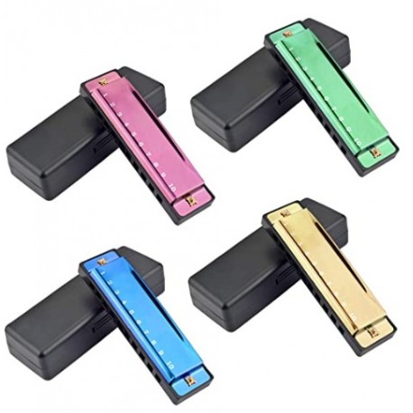 Maxie  4PCS Key of C 10 Hole 10 Tones Titanium Color Harmonica with Case for Beginner Students Kids
