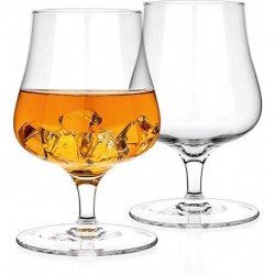 OJINDAXIN - Brandy Whiskey Crystal Wine Glasses , Set of 2 - Handcrafted - Lead-Free Crystal Glass - For Cognac Bourbon Spirits Drinks - 9.5-ounce