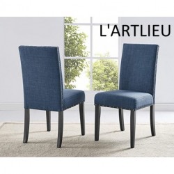 L'ARTLIEU Blue Fabric Dining Chairs with Nailhead Trim, Set of 2