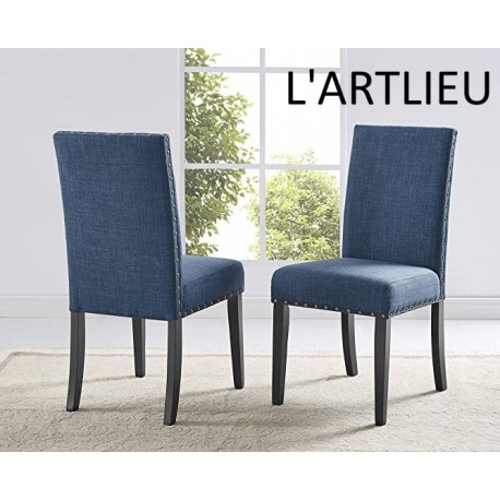 L'ARTLIEU Blue Fabric Dining Chairs with Nailhead Trim, Set of 2