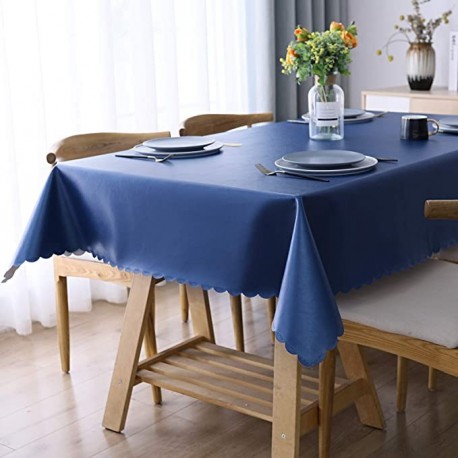 HSAOUT Heavy Duty Vinyl Tablecloth, Waterproof and Oil-Proof Solid Color Wipeable Table Cloth, Washable Table Cover for Indoor and Outdoor Use(60" X 84",Navy Blue)