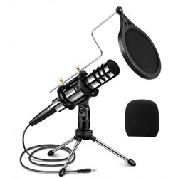 DDIKAA Recording Microphone, DDIKAA 3.5mm Condenser Microphone Plug and Play, PC Microphone with Filter Suitable for Podcasting, Voice Recording, Skype, YouTube, Games, Laptop, Computer, Phone