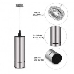 GinTin Milk Frother Handheld Battery Operated, Coffee Frother for Milk Foaming, Latte/Cappuccino Frother Mini Frappe Mixer for Drink, Hot Chocolate, Stainless Steel Silver