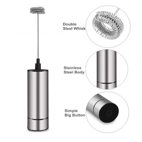 GinTin Milk Frother Handheld Battery Operated, Coffee Frother for Milk Foaming, Latte/Cappuccino Frother Mini Frappe Mixer for Drink, Hot Chocolate, Stainless Steel Silver