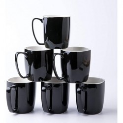 VARLEAS Professional Porcelain Mugs- Set of 6-14 oz (Classic Black)