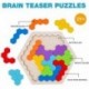Ponybay Wooden Hexagon Puzzles for Kids Adults, Logic IQ Game Tangram Shape Blocks, Educational Toys Gift for Children 