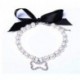imeux Dog Cat Pearls Necklace Collar Bling Accessories Ribbon Bone Charm Pendant Pet Puppy Jewelry 