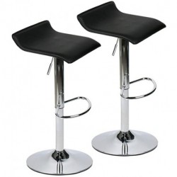 AOBKELI Set of 2 Adjustable Swivel Barstools, PU Leather with Chrome Base, Black