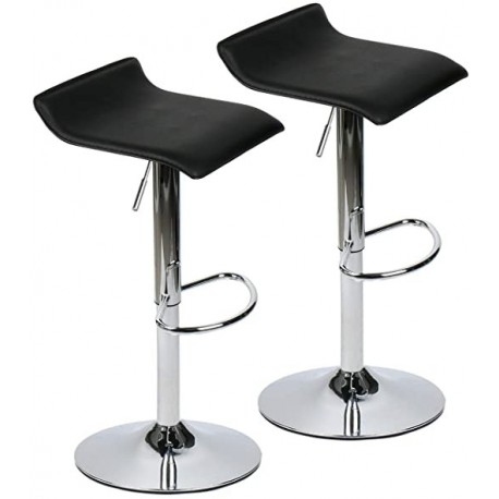 AOBKELI Set of 2 Adjustable Swivel Barstools, PU Leather with Chrome Base, Black