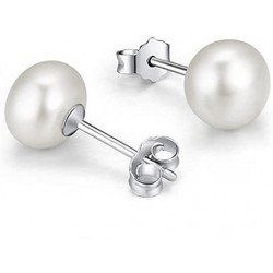 Motbegit Sterling Silver Pearl Studs Earrings for Women