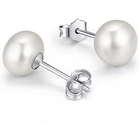 Motbegit Sterling Silver Pearl Studs Earrings for Women