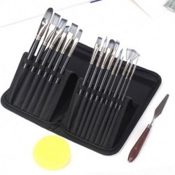 SoaKoa Paint Brushes Set, 15 Pcs Professional Artist Paintbrushes w/Travel Case and Palette Knife for Acrylic Watercolor nail art,black 