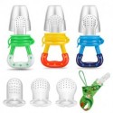 RUNDTANG Baby Fresh Fruit Food Feeder Nibbler Pacifier (3 Pack) |Training Massaging Toy Teether| Food Grade Soft Safe BPA-Free Silicone Pouches| Babies Toddlers Infants Kids