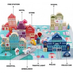 puppycute Wooden Blocks, Preschool Learning Educational Toys, 120Pcs Wooden Toddler Toys with City Map Construction, Stacking Blocks for 3+ Years Old Kids Boys Girls Children (Multicolored)