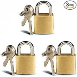 MaxDuty 3 Pc Small Metal Padlock Solid Brass Luggage, Backpack, Diary, Jewelry Box Lock with Key