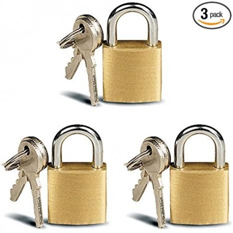 MaxDuty 3 Pc Small Metal Padlock Solid Brass Luggage, Backpack, Diary, Jewelry Box Lock with Key