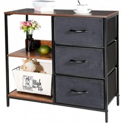 MaxSpeed Storage Dresser with 3 Drawers, File Cabinet with 2-Tier Shelves, Drawer Organizer Furniture for Bedroom,Office, Entryway, Sturdy Steel Frame, Wood Top