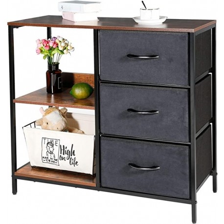 MaxSpeed Storage Dresser with 3 Drawers, File Cabinet with 2-Tier Shelves, Drawer Organizer Furniture for Bedroom,Office, Entryway, Sturdy Steel Frame, Wood Top