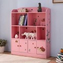 VeinSpeed Kids Large Bookcase with DIY Sticker Book and Toy Storage Organizer Bookshelf with 4 Layers and Doors for Girls Boys Bedroom (Pink)